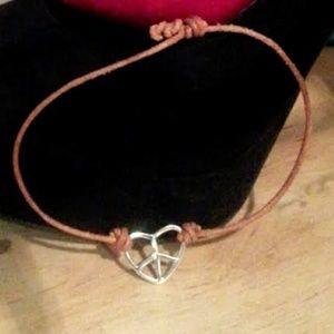 Sterling & leather heart bracelet boho style